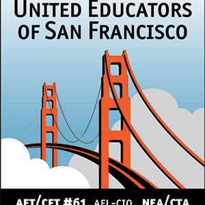 UESF Color Logo United Educators of San Francisco is written over a drawing of the Golden Gate Bridg